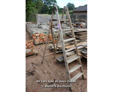 *VINTAGE A-FRAME WOODEN STEP LADDER WITH SEVEN STEPS