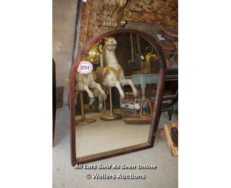 *WOODEN FRAMED OVAL TOPPED MIRROR, 75.5CM X 105CM HIGH