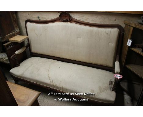 *MAHOGANY UPHOLSTERED SOFA (AS SEEN), 177CM X 112CM