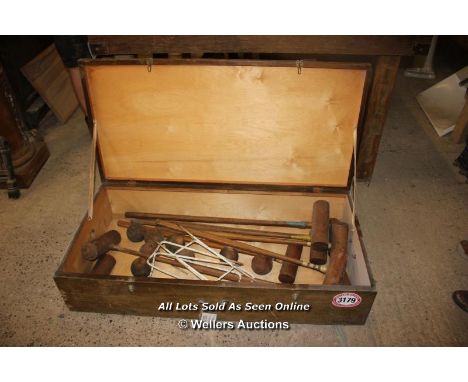 *ANTIQUE CROQUET SET IN WOODEN TRUNK