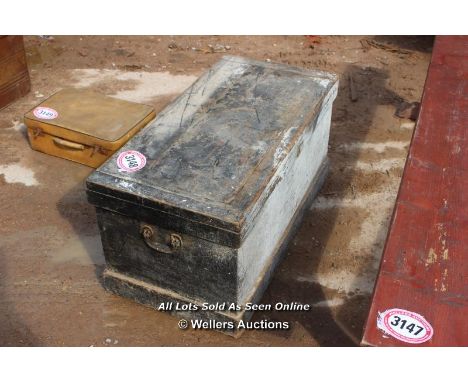 *LARGE WOODEN TRUNK, 93CM X 47CM X 48CM