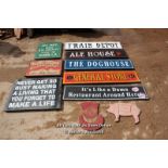 *TEN VARIOUS WOODEN SIGNS INCLUDING 'DO NOT MAKE EYE CONTACT WITH THE GORILLA'