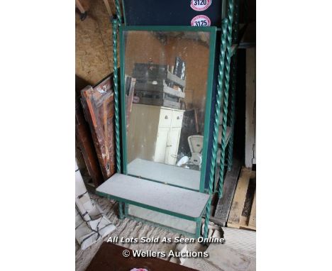 *METAL FRAMED MIRROR WITH SHELF, 67CM X 137CM 