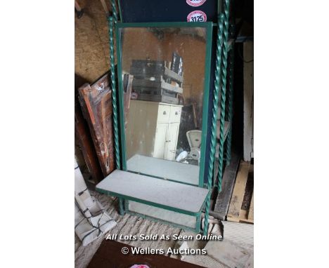 *METAL FRAMED MIRROR WITH SHELF, 67CM X 137CM 