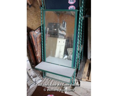*METAL FRAMED MIRROR WITH SHELF, 67CM X 137CM 