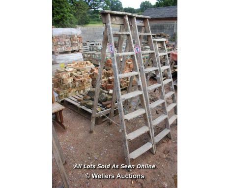 *VINTAGE A-FRAME WOODEN STEP LADDER WITH EIGHT STEPS