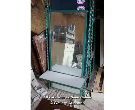 *METAL FRAMED MIRROR WITH SHELF, 67CM X 137CM 
