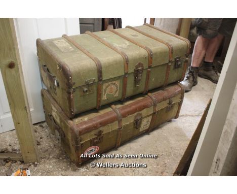 *TWO LARGE VINTAGE TRUNKS, THE LARGEST 91CM X 53CM X 31CM