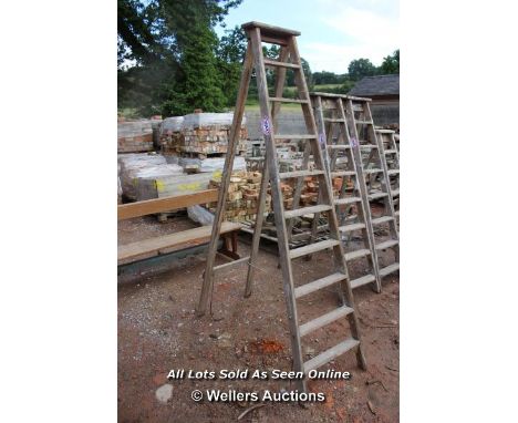 *VINTAGE A-FRAME WOODEN STEP LADDER WITH TEN STEPS