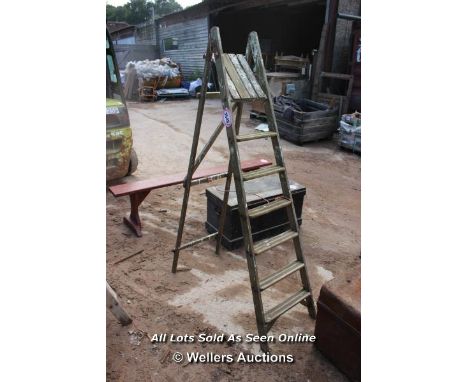 *VINTAGE A-FRAME WOODEN STEP LADDER WITH SEVEN STEPS