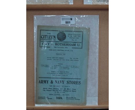 1934-5 York City v. Rotherham United Eight Page Programme, for The First Team Fixture, dated November 10th,1934, York won 5-0