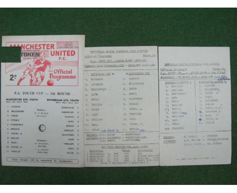 Rotherham United Youths v. Manchester United Youths, 1970 Youth Cup 5th Round Replay and Second Replay Programmes, (both scor