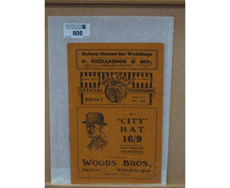 1937-8 Hull City v. Rotherham United Twelve Page Programme, for the First Team Fixture, dated March 19th, 1938, the game fini