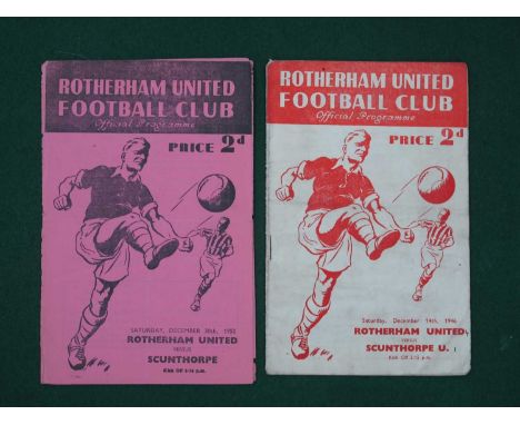 Rotherham United v. Scunthorpe United Programmes 1946-7 - Cup Game, dated December 14th, 1946 (grubby) and 50-1 The Irons fir