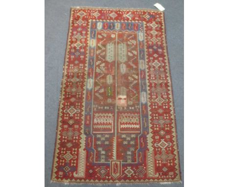 155 x 97cm together with Melaz prayer rug with small repair patch, 174 x 96cm - Provenance: Phillips, London, Fine Oriental C