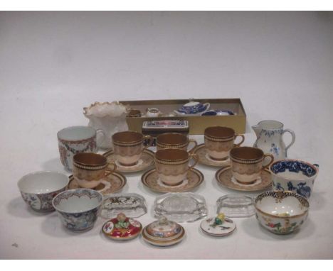 A Royal Worcester miniature part cabinet set, Coalport miniature cup and saucer, 3 tea bowls, an urn shaped vase and cover, b