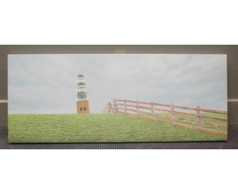 Contemporary School A clock tower oil on panel 40 x 100cm