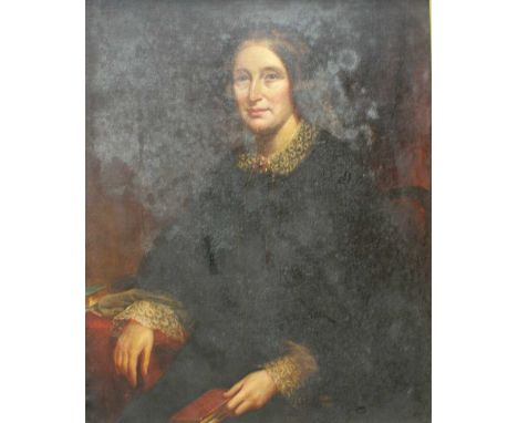 A 19th century portrait of a lady, oil on canvas laid on board, 100 x 80cm