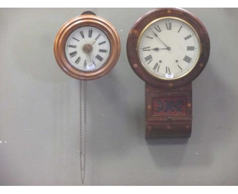 A postman's alarm wall clock, a Vienna type drop dial wall clock and a small filt timepiece (3)Condition report: Vienna type 