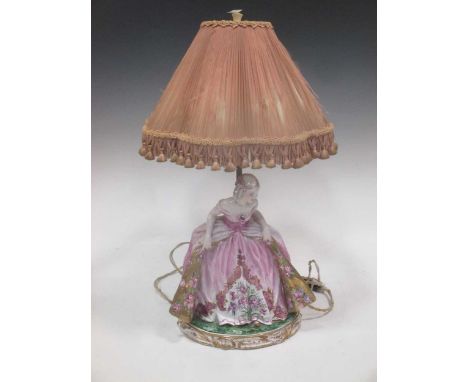 A Kittinger painted Japanese style composite lamp base and a modern Italian ceramic crinoline lady lamp base (2)