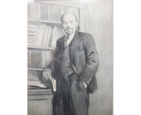 A group of three 20th century Ukranian pictures, to include: Simashkevic, pen and ink wash portrait of Lenin, 27 x 18.5cm, Ti