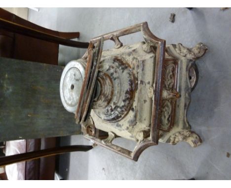 CONTINENTAL FOLIATE SCROLL PATTERN CAST METAL AND DARK BROWN ENAMEL PORTABLE SMALL STOVE OR ROOM HEATER WITH ATTACHED ALL ARO