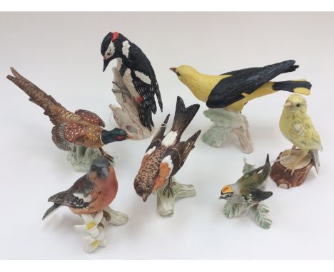 Goebel bird figures, matt glaze, Woodpecker, Greenfinch, Chaffinch, Pheasant, Firecrest etc, circa 1970s (7) 