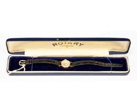 A ladies Rotary 9ct gold watch on leather strap 