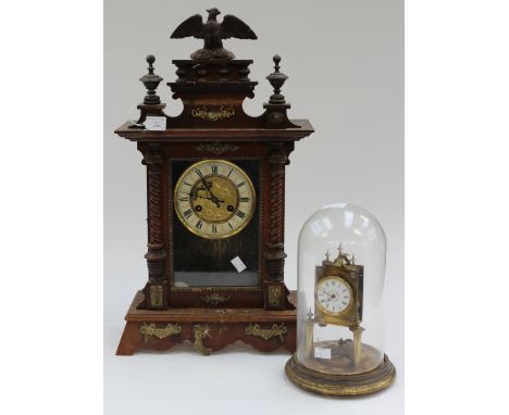 German bracket clock and a 365 day clock under dome (brass) (2)