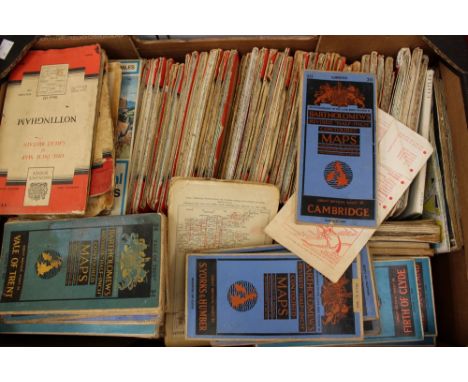 A quantity of maps, ordnance survey popular edition 1 inch and Bartholomew ½ inch, coloured, many on cloth (one box) 