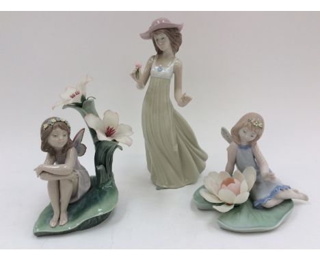 Two Lladro figures 'Lily Pad Love' and 'Lakeside Day Dream' with Nao girl with flower (3) 