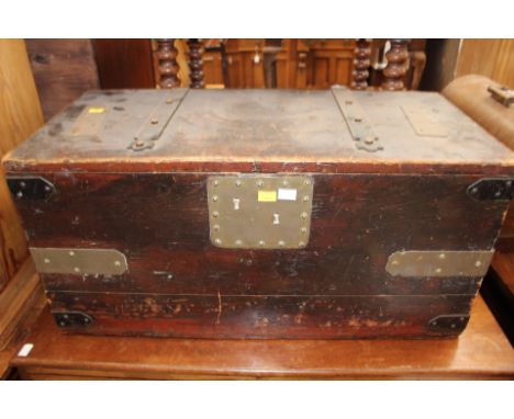 A 19th Century pine brass bound travelling trunk