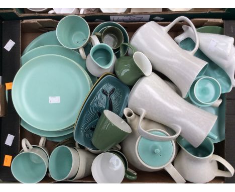 A quantity of Poole Pottery to include a shell, pin trays and tea/coffee wares (1 box)