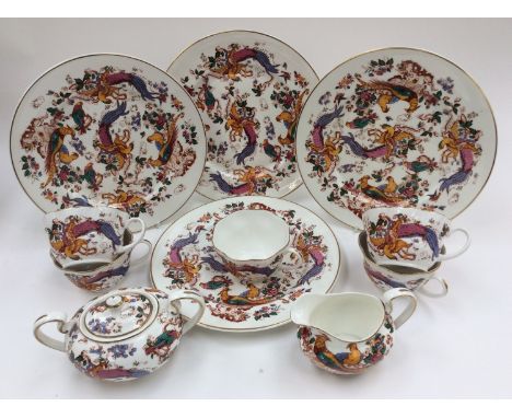 Birds of Paradise pattern, four plates, a sucrier, milk jug and five cups (1 box)