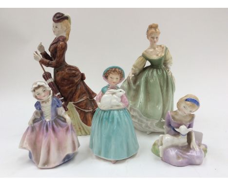 Royal Doulton figurines, HN2193, Fiona HN 2048, Mary had a Little Lamb, HN 2214, Bunny & Dinky Do, plus another figurine a/f 