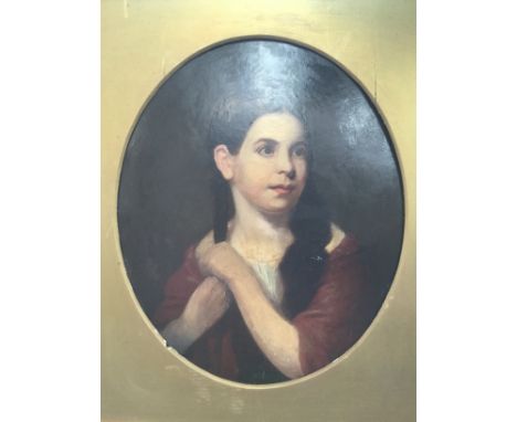 British School, 19th Century, a portrait of a girl, oval oil on board, 58cm by 48cm, framed