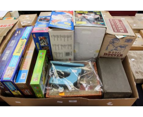 A large collection of toys including vintage Hoover Washing Machine in original box, a Vulcan sewing machine, a play craft in