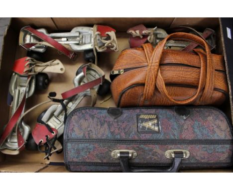 Two pairs of bowls and two pairs of vintage roller skates 