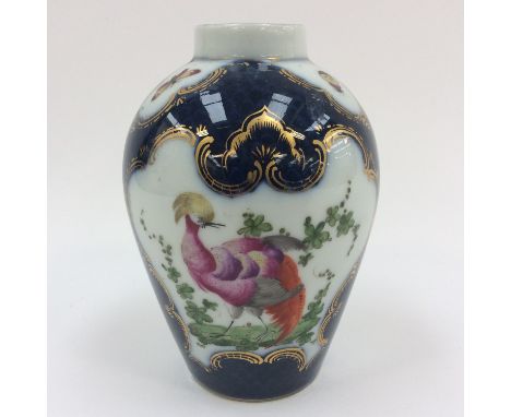 A Worcester style blue scale ground vase decorated with exotic birds and insects with square under glaze blue seal mark to ba