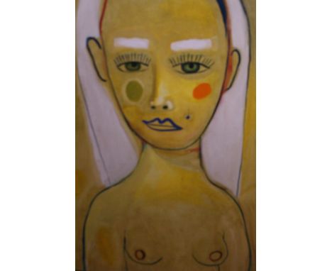 20th Century, School, Circus rider and horses, oil on canvas, signed indistinctly, together with a Naive School portrait of a