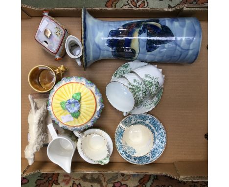 A Spanish English Setter, a vase with fish decoration, a Japanese majolica style (Marihon), raised covered band, Portmeirion 