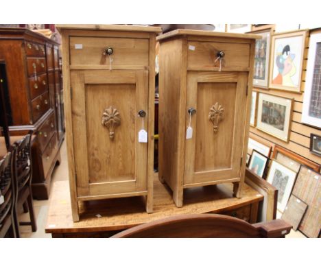 An early 20th Century hall stick stand, together with a pair of bedside cupboards (3)