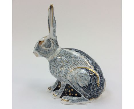 A boxed Royal Crown Derby Starlight Hare. Gold stopper. First quality.