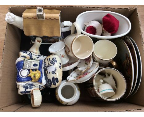 Royal Crown Derby, Derby Posies trinket dishes with Caithness paperweights, Commemorative mugs etc (1 box)