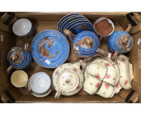A Japanese Satsuma tea service and a Crown Ducal tea set (1 box)
