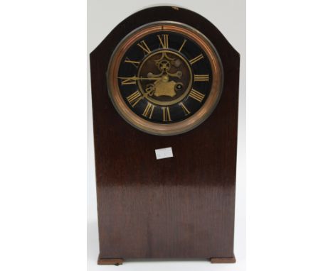 Cased wood mantle clock, Roman numerals 