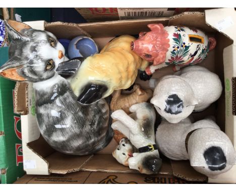 A Sylvac dog together with a pair of Staffordshire style cats and other cat and dog models and Studio Pottery (1 box)