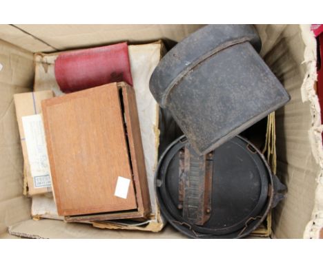 Box of various , including lead soldiers, clay pipes, wax seals, along with Astrax, light signal