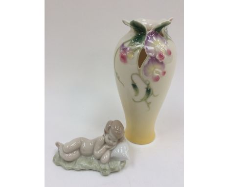 A Franz, oriental vase 'Wei-Klet-Mei (May) FZ00373, Sweat Pea, together with a Lladro sleeping child figure(2)  