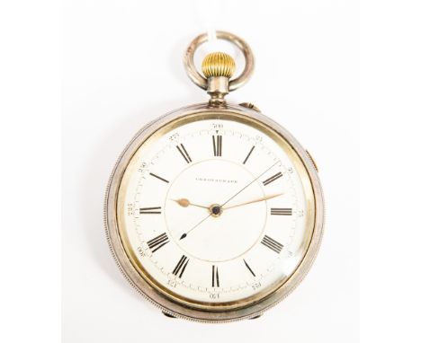 A Victorian silver chronograph pocket watch, Birmingham 1876, white enamelled dial, black Roman numerals 